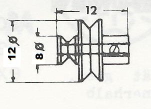 Schnurrolle, Messing,  ø  4 mm Bohrung, ø 12 mm Achse, Messing gedreht