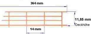 Reling, Geländer für Modellschiffe, 1:100, 4 Durchz., L=364 mm, H=11,85 mm