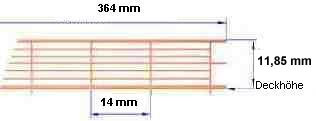 Reling, Geländer für Modellschiffe, 1:100, 7 Durchz., L=364 mm, H=11,85 mm