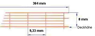 Reling, Geländer für Modellschiffe, 1:150, 6 Durchz., L=364 mm, H=8 mm