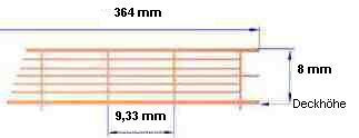 Reling, Geländer für Modellschiffe, 1:150, 7 Durchz., L=364 mm, H=8 mm