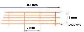 Reling, Geländer für Modellschiffe, 1:200, 5 Durchz., L=364 mm, H=6 mm
