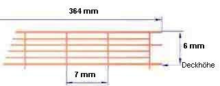 Reling, Geländer für Modellschiffe, 1:200, 6 Durchz., L=364 mm, H=6 mm