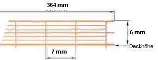 Reling, Geländer für Modellschiffe, 1:200, 7 Durchz., L=364 mm, H=6 mm