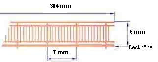 Reling, skandinavisches Geländer für Modellschiffe, 1:200,  L=364 mm, H=6 mm