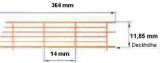 Reling,  Geländer, 1:100, 6 Durchz., L=390 mm, H=11,85 mm,  geätzt. 1 Hand
