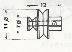 Schnurrolle, Messing, vernickelt,  ø  3,0 mm Bohrung, ø 12 mm Achse