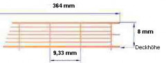Reling, Geländer für Modellschiffe, 1:150, 7 Durchz., L=364 mm, H=8 mm