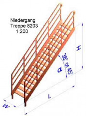 Niedergang  1:200, H= 13, W= 4, L= 15,6 mm, Winkel 38°,  geätzt